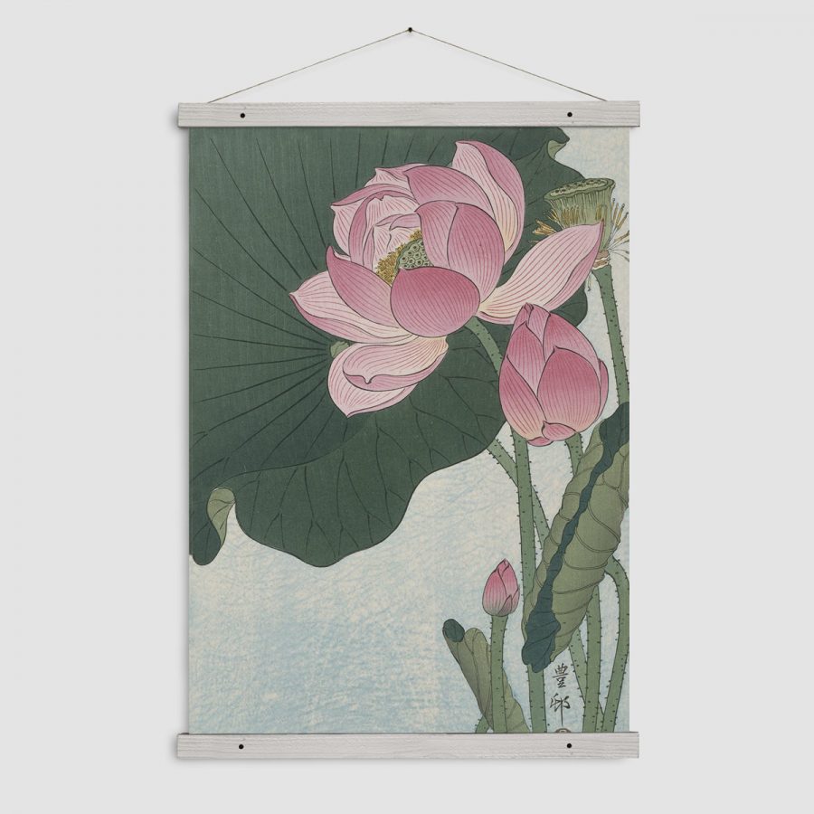 wandkleed japanse lotus roze wit zwart