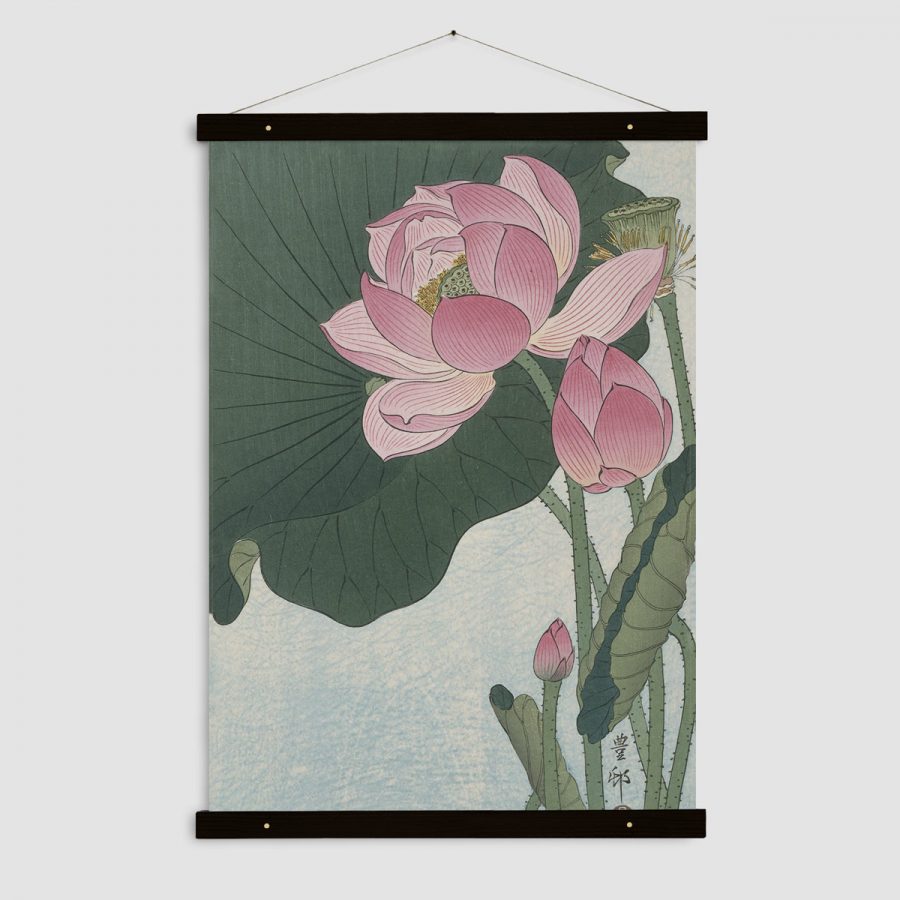 wandkleed japanse lotus roze zwart goud