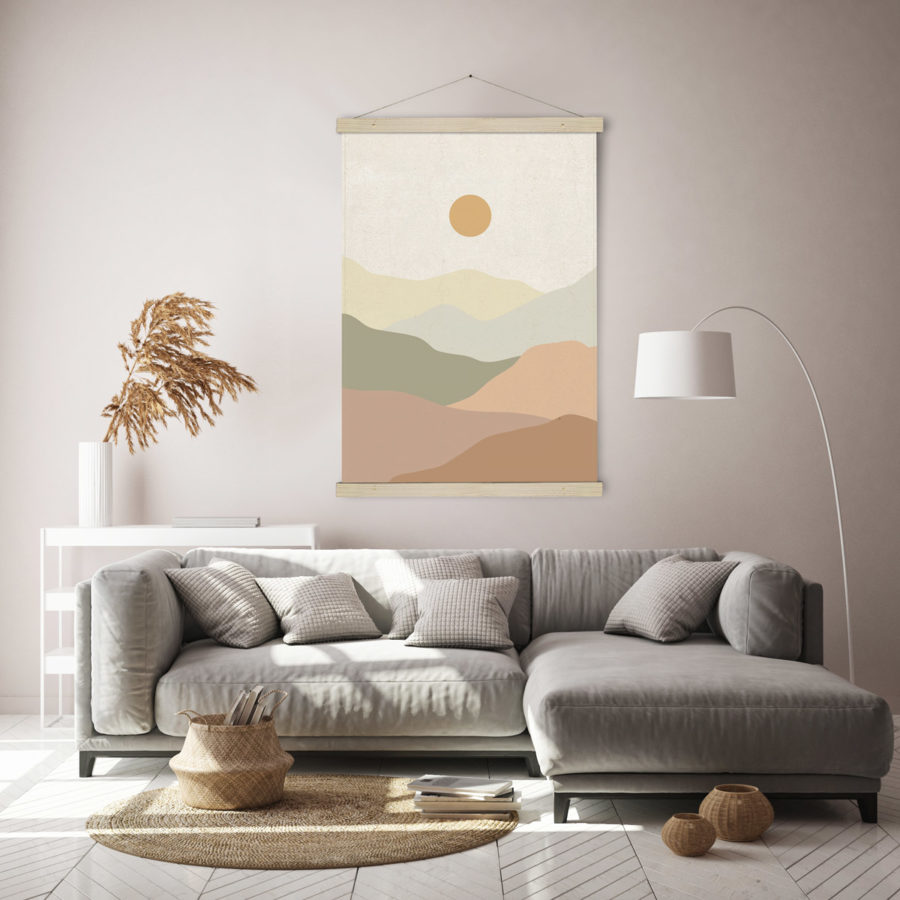 wandkleed abstract landschap interieur