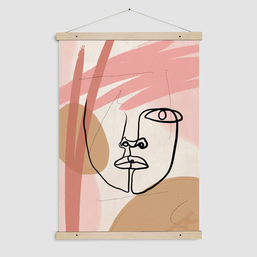 wandkleed gezicht vrouw abstract roze bz