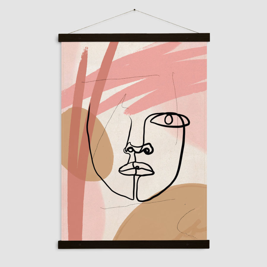 wandkleed gezicht vrouw abstract roze zz